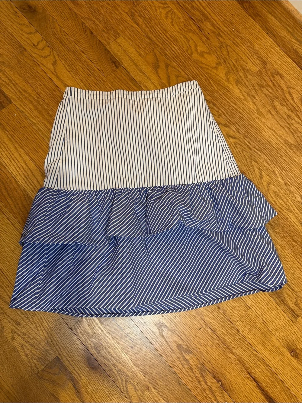 J Crew Striped Fit & Flare Blue/White Ruffle Hem Women's Skirt, 6 Nautical Chic